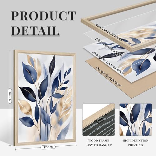 Blue Botanical Wall Art Abstract Leaf Canvas Prints Decor Modern Plant Wall Art - Image 2