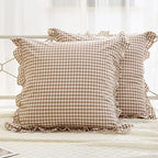 2 Pack Taupe White Gingham Ruffle Throw Pillow Covers 22''x22'' - Image 7