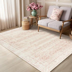 Vintage Pink Rug 4x6 Washable Non Slip Floral Front Door Rugs by BILEEHOME