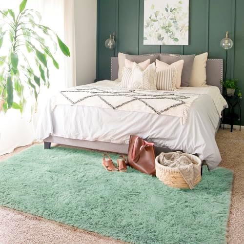 Amdrebio Sage Green Fuzzy Kids Area Rug 4x6 - Image 3