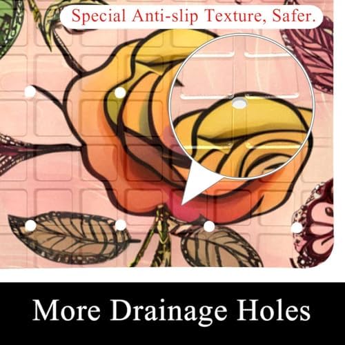 Shower Mat Non Slip 26.8 x 15.1 Inches, Roses Bathtub Mat Shower Stall Mats - Image 2