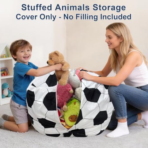 Lukeight Soccer Stuffed Animal Storage Bean Bag Chair Cover - Image 4