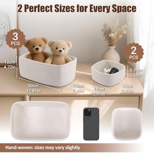5-Pack Small Woven Rope Storage Baskets, 2 Sizes Organizer Bins - Image 2