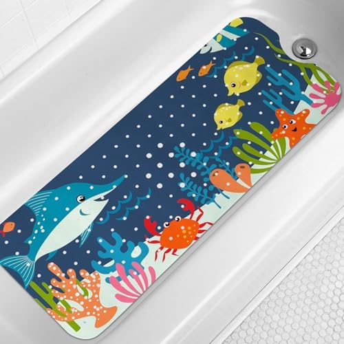 LNOND Bath Mat for Tub for Kids, Ocean Sharks Bathtub Mat, Kids Bath Mats for by Lnond