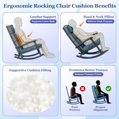 Rocking Chair Cushion, Waterproof and Fade-Resistant Adirondack Rocker Cushions - Image 3