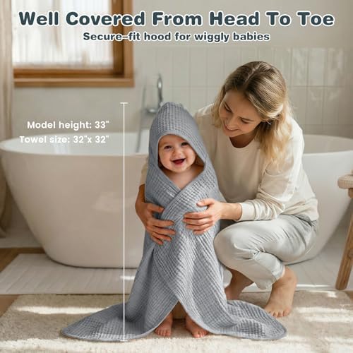Muslin Hooded Baby Towels 2 Pack, 100% Cotton Baby Bath Towels - Image 2
