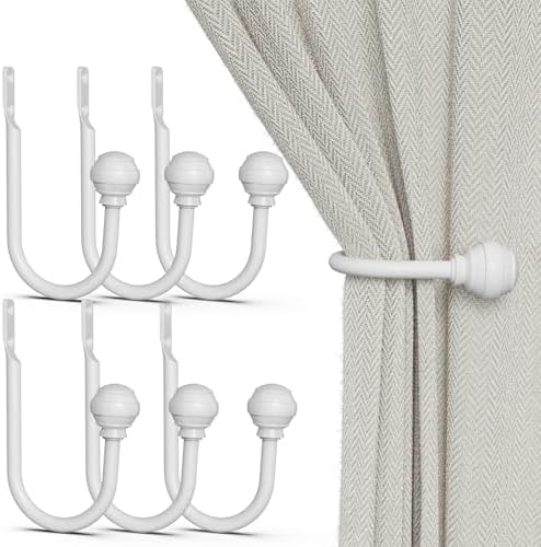 Hion Curtain Holdbacks White 6pcs, Curtain Tiebacks Wall Mounted Hooks by Hion