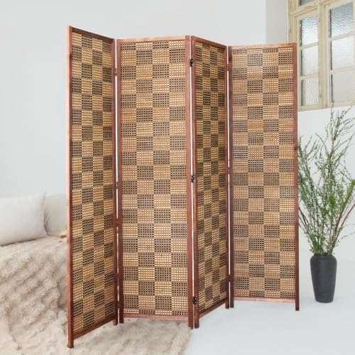 4 Panel Bamboo Room Divider, 5.6 ft Tall Double-Sided Folding Privacy Screen - Image 5