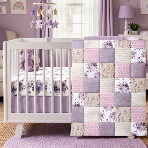 Hahafelt 3 Piece Patchwork Flowers Baby Crib Bedding Set by Hahafelt