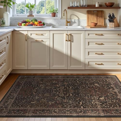 Chestnut Brown 3x5 Rugs for Entryway, Tree of Life Vintage Farmhouse Bedside - Image 3