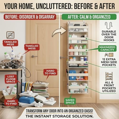 HOMELUX THEORY Over the Door Organizer, 100D Fabric, Ivory 1pc - Image 5