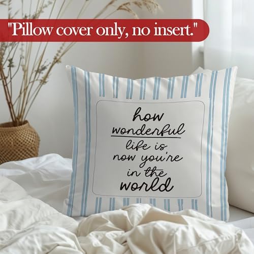 Blue Striped Nursery Throw Pillow Cover, Kids Room Decor, How Wonderful Life is - Image 5