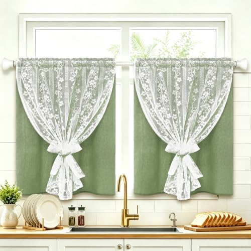 ASPMIZ Linen Kitchen Curtains 36 Inch Double Layer Kitchen Window Curtains by ASPMIZ