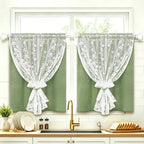 ASPMIZ Linen Kitchen Curtains 36 Inch Double Layer Kitchen Window Curtains by ASPMIZ