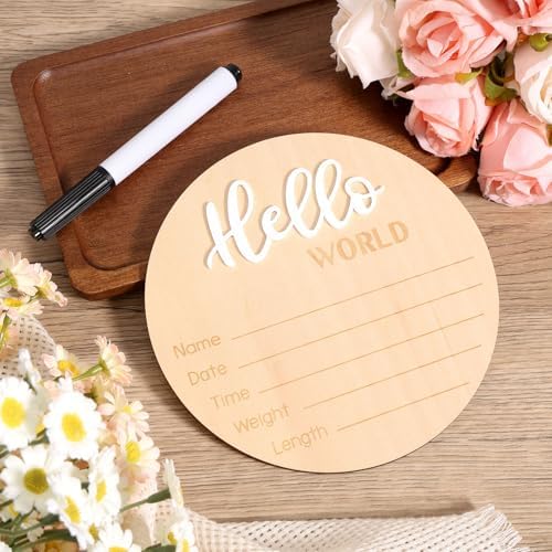 Baby Announcement Sign with Pen, Hello World Newborn Signs Birth Name Sign - Image 5