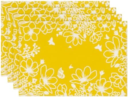 Artoid Mode Yellow Bloom Flowers Floral Spring Placemats Set of 4, 12x18 Inch by ArtoidMode