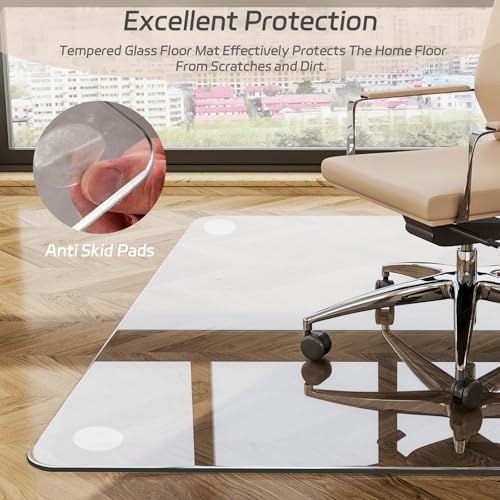 GLSLAND 36"x55" Tempered Glass Office Chair Mat, Hard Floor Mat - Image 4