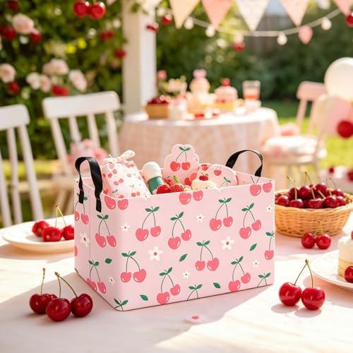 Rectangular Cherry Storage Basket Fabric Hamper - Image 4