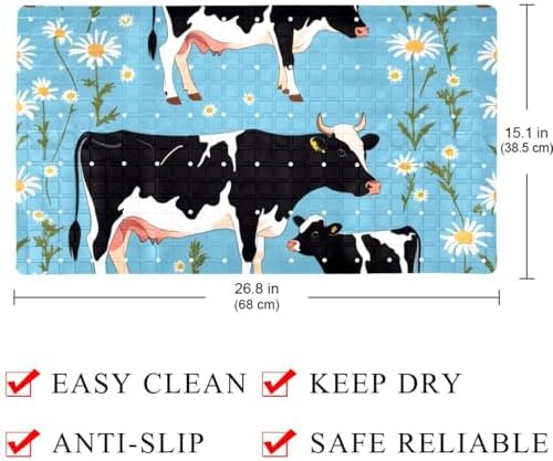 Bathtub Mat Non Slip 26.8x15.1In, Cow Daisies Bath Mat - Image 4