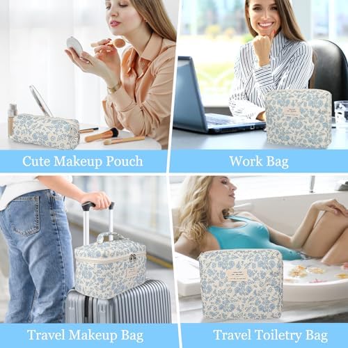 Gosect Quilted Makeup Bag Set, Large Floral Cosmetic Bag - Image 6