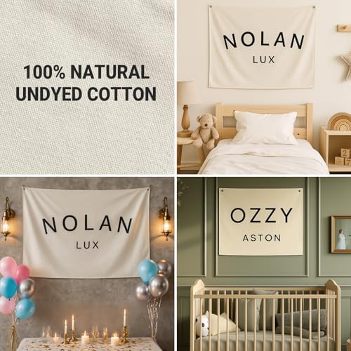 Custom Baby Name Canvas Banner Personalized Nursery Pennant Flag Wall Decor - Image 6