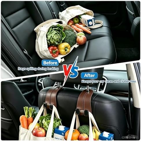 2 Pack Leather Car Headrest Hooks, Heavy Duty Double Car Hooks - Image 4