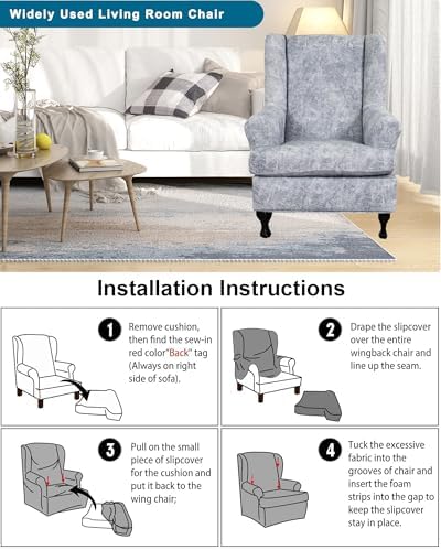 CRFATOP Wingback Chair Covers Stretch Armchair Slipcovers - Image 6