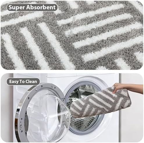 ORTIGIA Striped Gray Bathroom Rugs Non Slip Washable, 20x30 Quick Dry Absorbent - Image 6