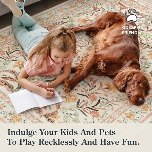 Lahome 5x7 Fall Floral Nursery Rug, Boho Fall Washable Rugs - Image 4