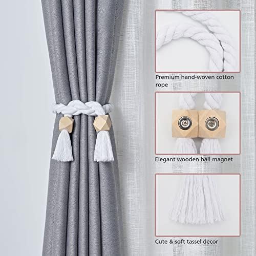 NICEEC 4 Pack Wooden Polyhedron Magnetic Curtain Tiebacks Boho Home Decor Drape - Image 3