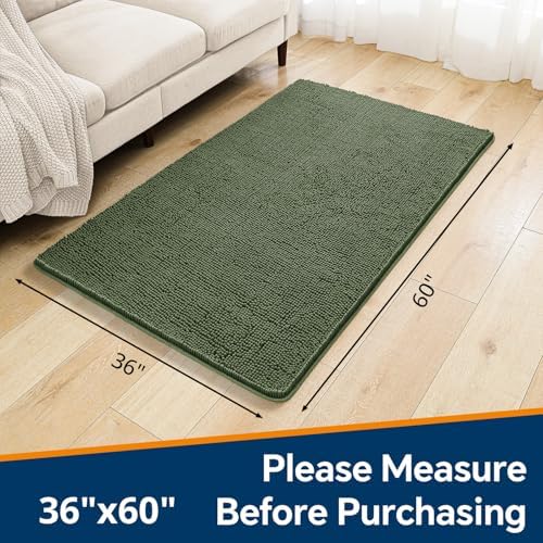 Chenille Bathroom Rug 36"x60" Loden Green, Large Plush Bath Mat - Image 2