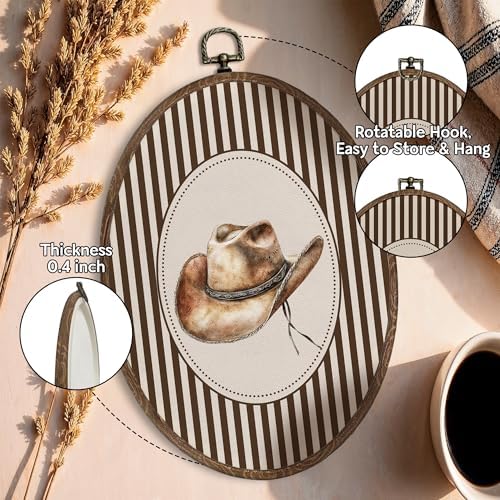 FLAWAFLOMA Western Cowboy Oval Wall Art Decor, Kids Room Canvas Wall Art Framed - Image 4