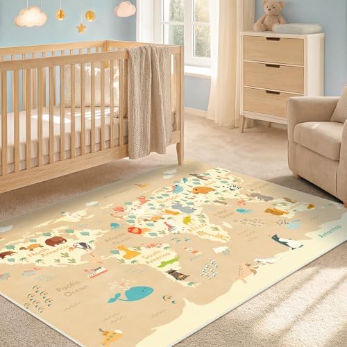 Hazo Haus 3x5 Animal World Map Bedroom Rug by HazoHaus
