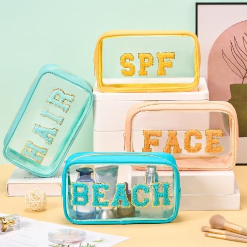 4 Pcs Beach Toiletry Bag Clear Chenille Letter Pouch Diaper Bag Organizer - Image 5
