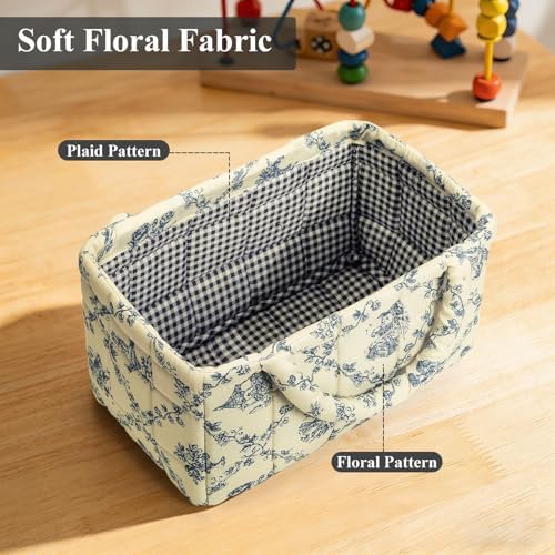 Small Storage Basket Organizer, Mini Fabric Floral Storage Baskets - Image 5