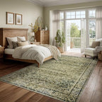 Large Area Rugs 8x10 for Living Room Low Pile Vintage Rug Olive and Cream - Image 2