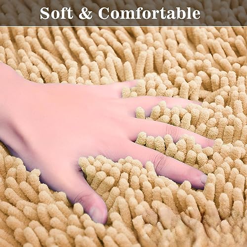 Half Round Bath Mat Beige Bathroom Rugs Semicircle Chenille Bath Rugs Water - Image 4