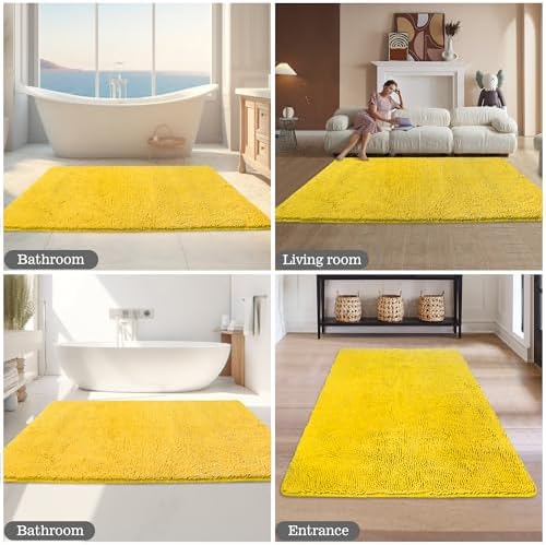 Yeaban Chenille Yellow Bathroom Rug 40"x60", Non-Slip Rubber Backing - Image 6