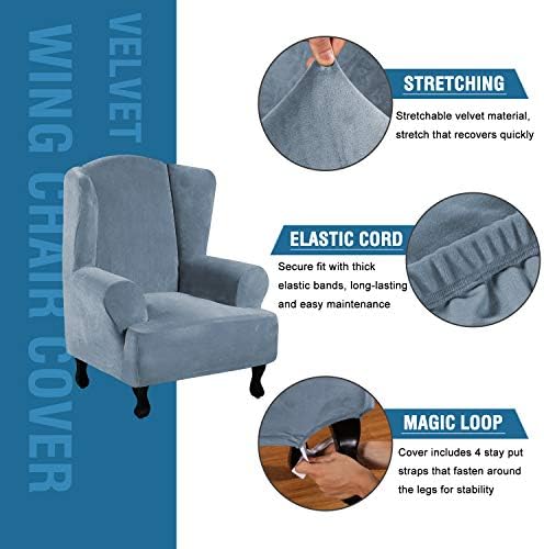 H.VERSAILTEX Wingback Chair Covers Velvet Plush Wing Chair Slipcover 1 Piece - Image 2