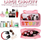 Iqimott Chenille Letter Patch Stuff Bag, Preppy Clear Makeup Cosmetic Bag Large - Image 4