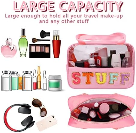 Iqimott Chenille Letter Patch Stuff Bag, Preppy Clear Makeup Cosmetic Bag Large - Image 4