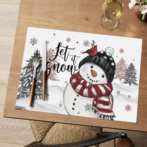 Artoid Mode Snowman Vinyl Christmas Placemats Set of 4, 12x18 Inch Washable - Image 2