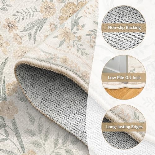 Scalloped Floral Rug 6x9, Neutral Beige Washable Non Slip Area Rug - Image 5