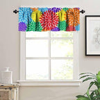 Rainbow Dahlia Flower Valance Curtain, Abstract Colorful Red Purple Green Blue - Image 2