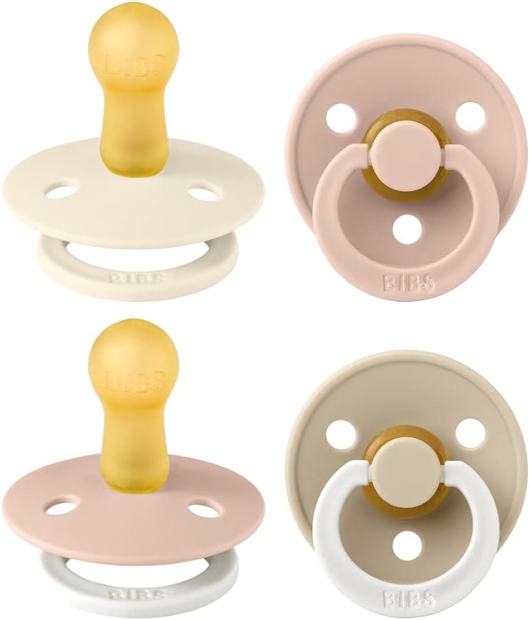 BIBS Colour Soother 4-Pack | BPA Free Dummy Pacifier | Round Nipple | Natural by BIBS