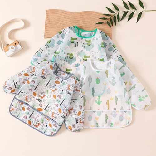 5 Pcs Long Sleeved Baby Toddler Bibs Waterproof Sleeved Bib 3-24 Months - Image 2
