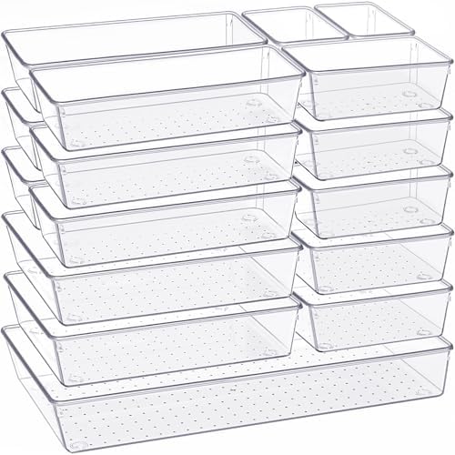 Criusia Drawer Organizer, 18 Pack Large Clear Plastic Kitchen Drawer Organizers by Criusia