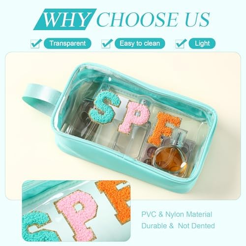 Kacctyen Clear Beach Swim SPF Makeup Bag Preppy Chenille Letter Cosmetics Nylon - Image 3
