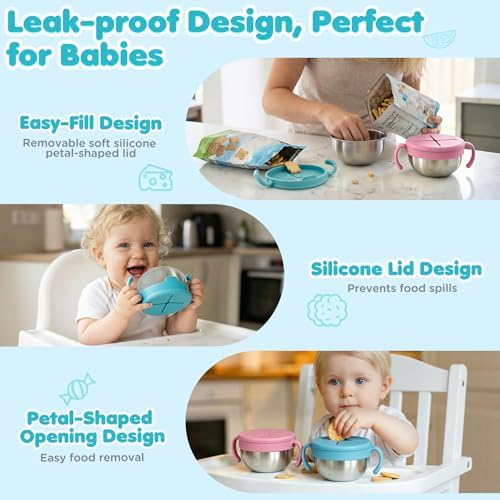 Snack Cups, 2 Pack Stainless Steel Toddler Snack Containers, Spill-Proof - Image 3