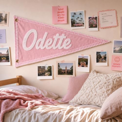 Custom Embroidered Name Pennant Flag Personalized Dorm Room Decor Banner by DUNACO